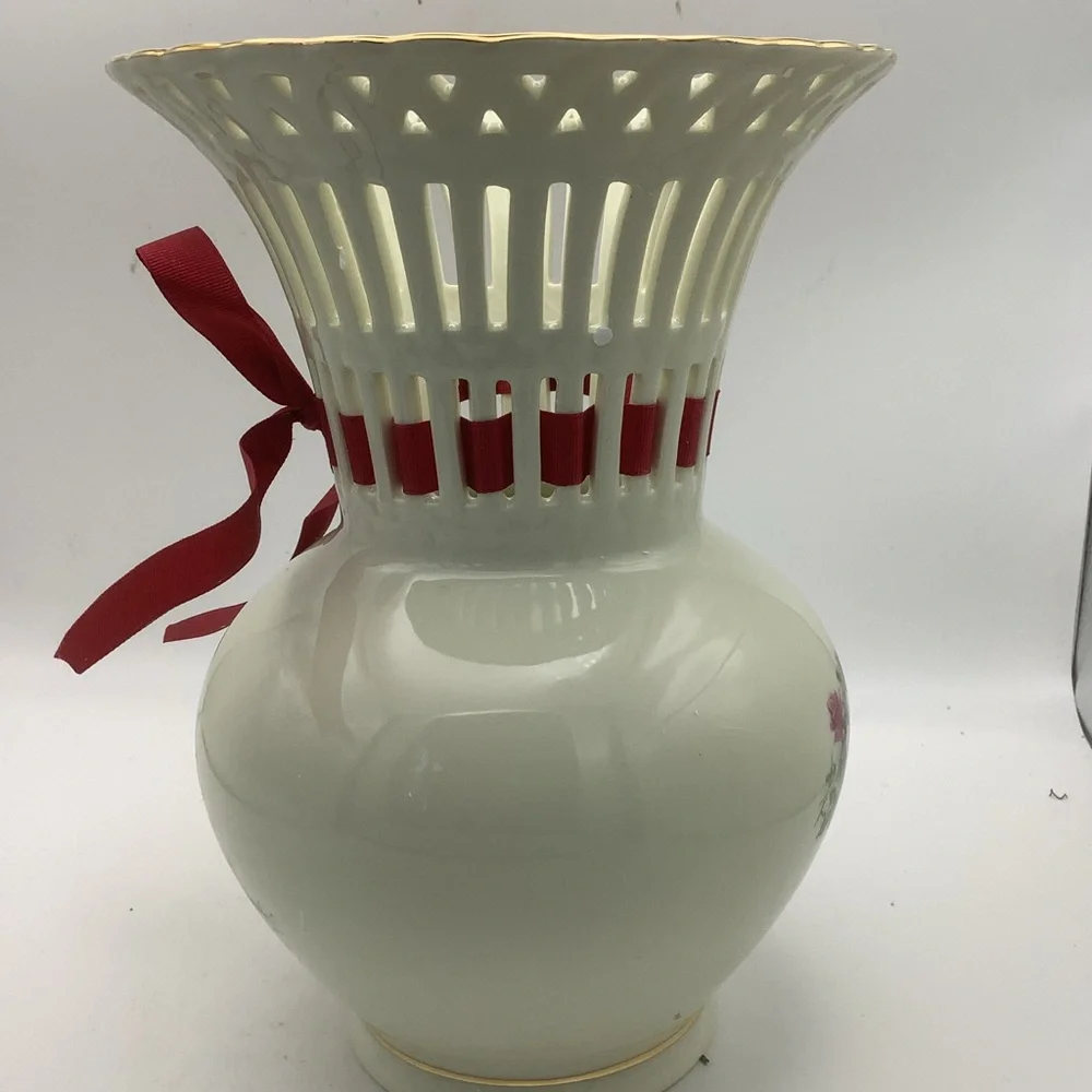 Formalities by Baum Bros. Victorian Rose Vase with Red Ribbon Accent